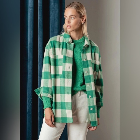 Sanctuary Tops - Anthropologie Sanctuary Green and White Plaid Jacket Button Up Winter Fall Relax